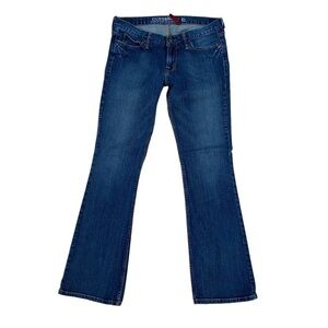 Guess jeans Foxy Flare blue stretchy distressed denim very low rise waist 28